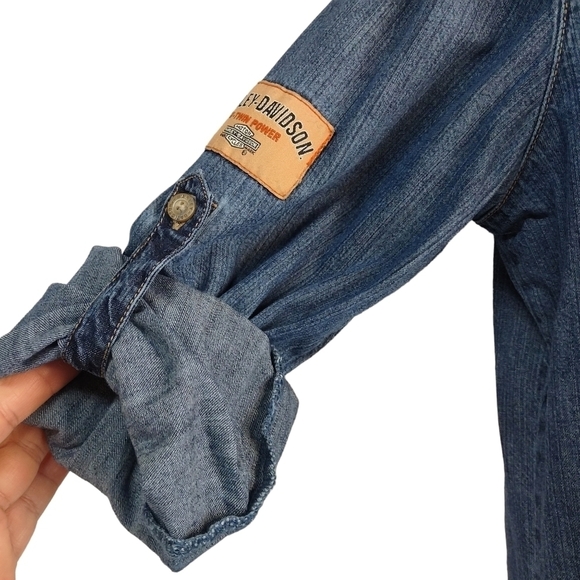 Vintage Harley-Davidson Women's Blue Denim Button Down Shirt Size M - Picture 10 of 12